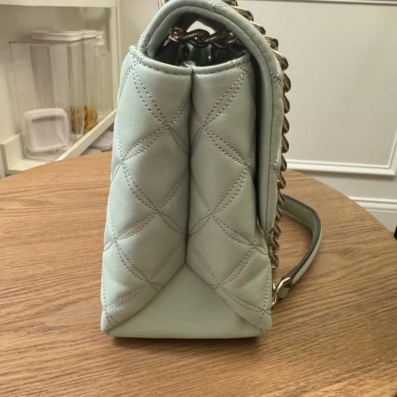 KATE SPADE NATALIA MEDIUM FLAP CROSSBODY SHOULDER CRYSTAL BLUE LEATHER BAG - Picture 4 of 16